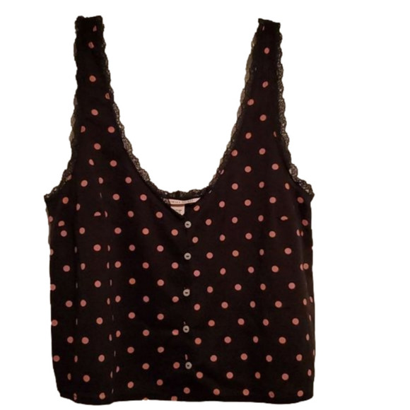 Victoria’s Secret Black Pink Polka-dots Crop Camisole Size Medium - Picture 1 of 8